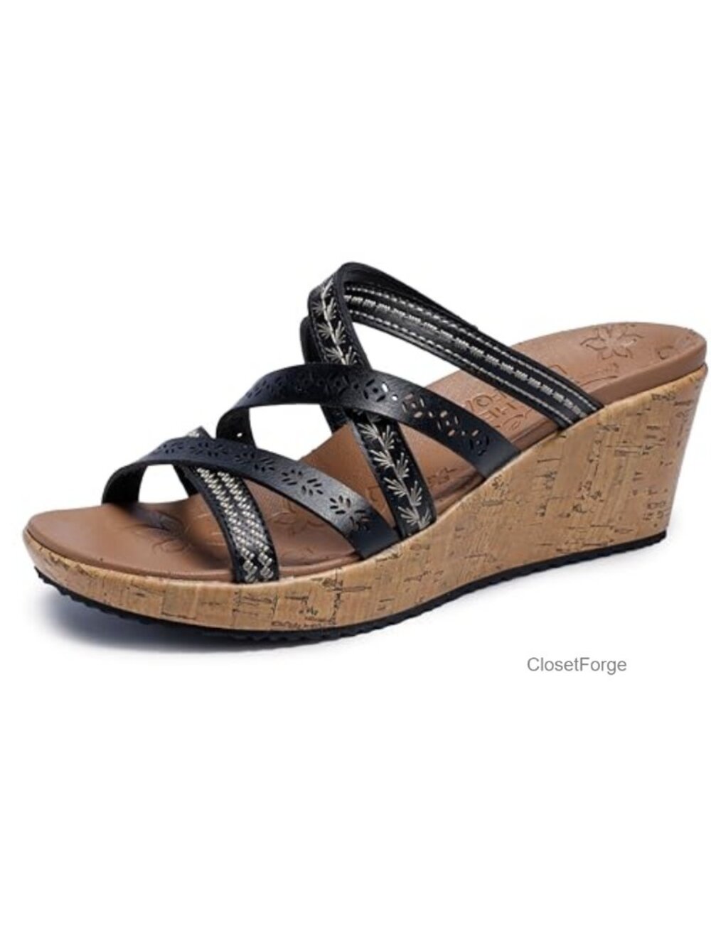 Luxe Foam Cushioned Wedge Sandal Embroidered Slide